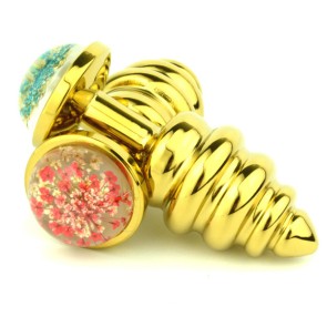 Stainless Steel Gold Twist Anal Plug with flower foundation 