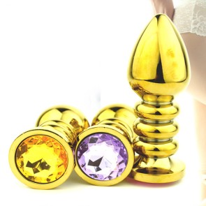 Stainless Steel Gold Spiral Anal Plug with Jewelry