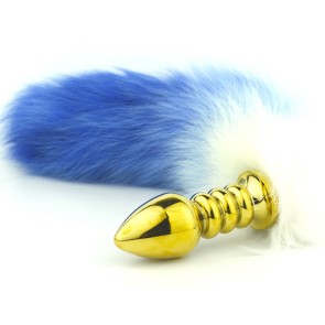 Colorful tail with stainless steel gold spiral anal plug