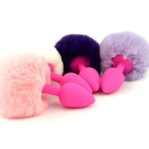 Colorful bunny tail with pink silicone plug