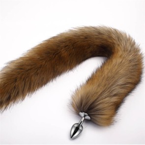 30" Brown-White Long tail with metal anal plug