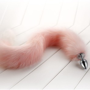 30" White-Pink Long tail with metal anal plug