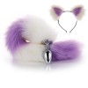 White Purple Furry Tail Anal Plug with Headdress 