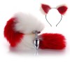 White-Red Furry Tail Anal Plug with Headdress