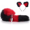Red-Black Furry Tail Anal Plug with Headdress