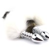 White fox tail with stainless steel silver spiral anal plug