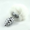 White rabbit tail with stainless steel twist silver plug 