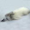 Nature white tail with  stainless steel silver butt plug