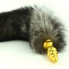 Nature black tail with stainless steel twist gold butt plug