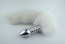 White fox tail with stainless steel silver spiral anal plug