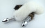 White fox tail with stainless steel silver spiral anal plug